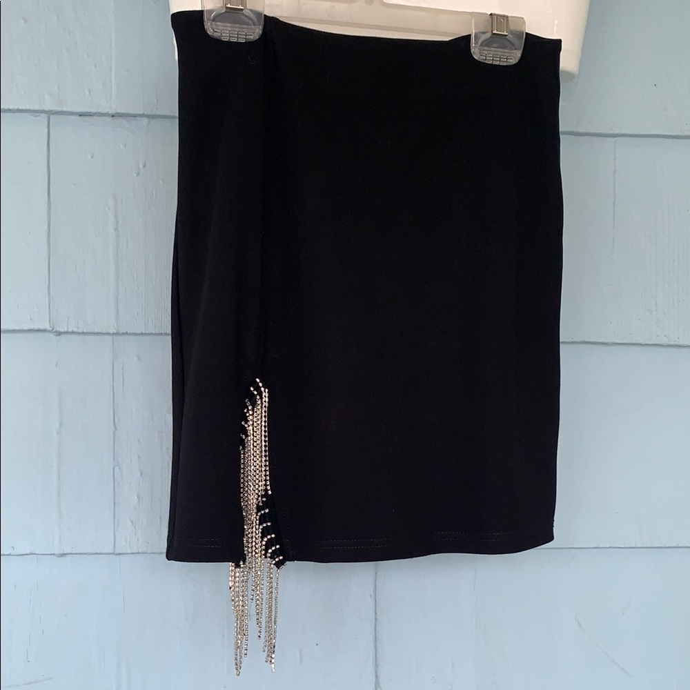 SHEIN Black Mini Pencil Skirt Rhinestone Embellished XS 2 EUC - Picture 2 of 10